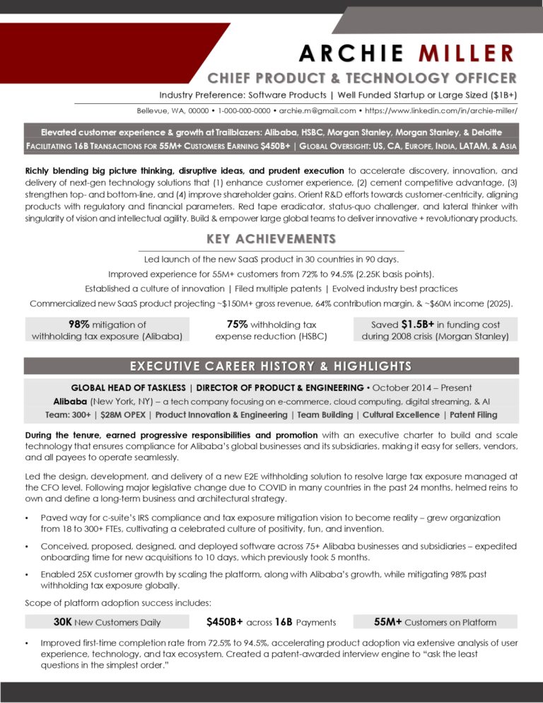 C Level Executive Resume Samples - C Level Resume Sample Chief Product And Technology Officer Page 0001 768x994 